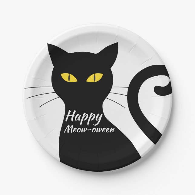 Black Cat Halloween Party Paper Plate (Front)