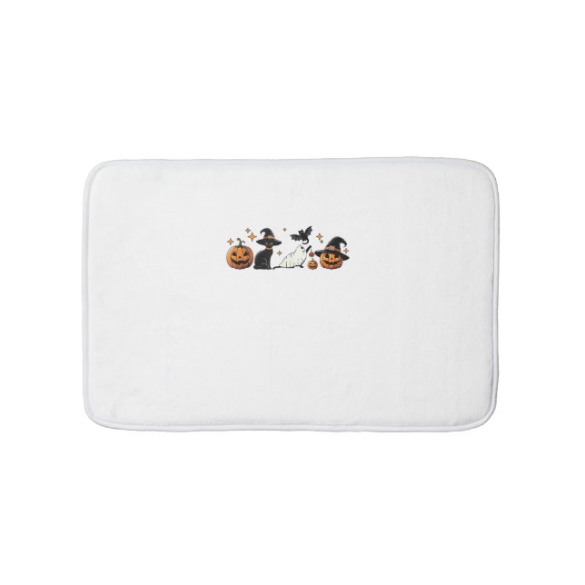 Black Cat Halloween Pumpkin Boo Ghost Witch Spooky Bath Mat (Front)