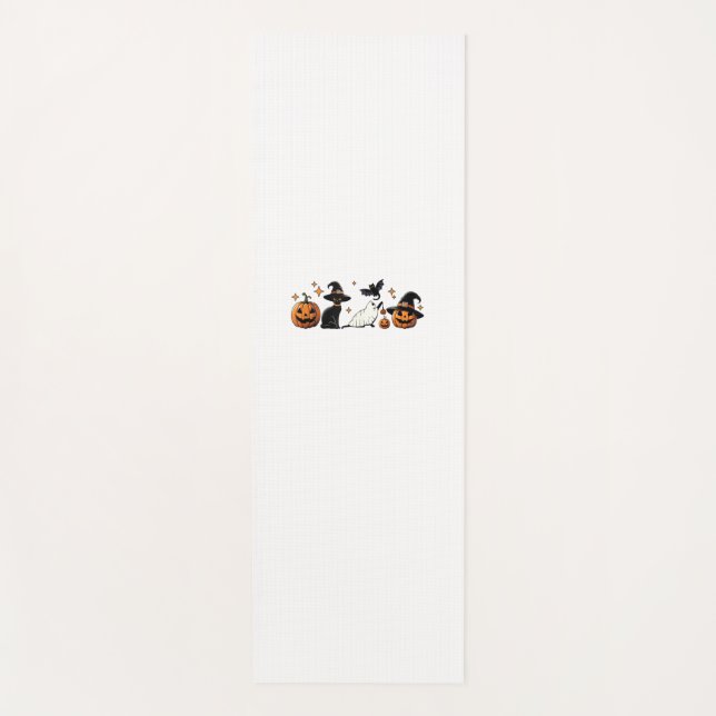 Black Cat Halloween Pumpkin Boo Ghost Witch Spooky Yoga Mat (Front)