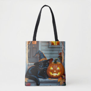 Black Cat Halloween Pumpkin Carving Party Tote Bag