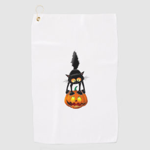 Black Cat Halloween Pumpkin Costume Women Men Kids Golf Towel