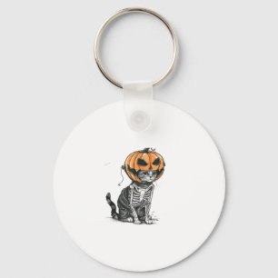 Black Cat Halloween Pumpkin Head Costume For Women Keychain