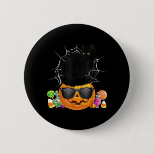 Black Cat Halloween Pumpkin Jack O Lantern Cat 2 Inch Round Button