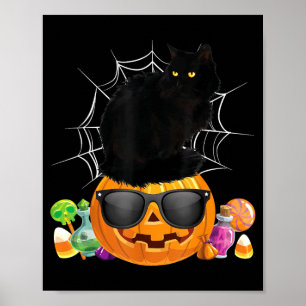 Black Cat Halloween Pumpkin Jack O Lantern Cat Poster