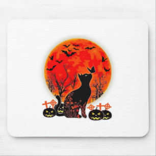 Black Cat Halloween Pumpkin Moon Spooy  Mouse Pad