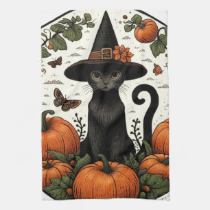 Black Cat Halloween Pumpkin Patch                  Kitchen Towel