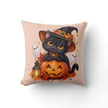 Black Cat Halloween Pumpkin Pillow