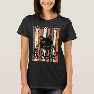 Black Cat Halloween Retro Distressed Goth Pumpkin T-Shirt