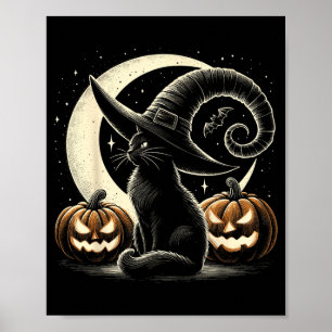 Black Cat Halloween Retro Pumpkin Costume Cat Poster