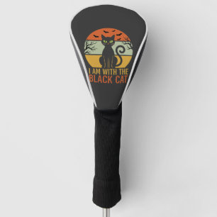 Black Cat Halloween Retro Sunset Design Golf Head Cover