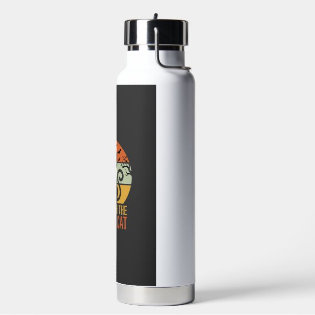 Black Cat Halloween Retro Sunset Design Water Bottle (Left)