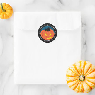 Black Cat Halloween Return Address Classic Round Sticker