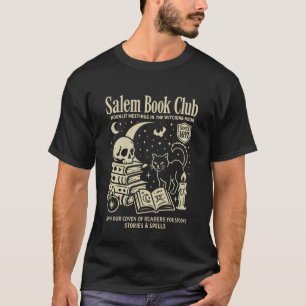 Black Cat Halloween, Salem Book Club Design T-Shirt