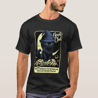 Black Cat Halloween Salem Book Club Reading Witch  T-Shirt