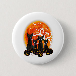 Black Cat Halloween Scary Pumpkins Moon Black Cat 2 Inch Round Button