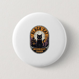 Black Cat Halloween Shirt Vintage Midnight Charm D 2 Inch Round Button