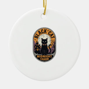 Black Cat Halloween Shirt Vintage Midnight Charm D Ceramic Ornament