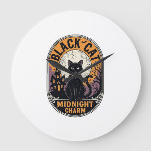Black Cat Halloween Shirt Vintage Midnight Charm D Large Clock
