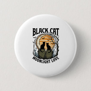 Black Cat Halloween Shirt Vintage Moon Graveyard A 2 Inch Round Button