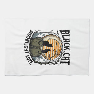 Black Cat Halloween Shirt Vintage Moon Graveyard A Kitchen Towel