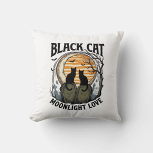 Black Cat Halloween Shirt Vintage Moon Graveyard A Throw Pillow