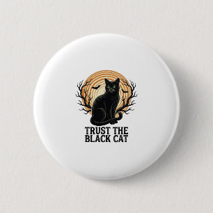 Black Cat Halloween Shirt Vintage Spooky Moon Cat 2 Inch Round Button