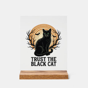 Black Cat Halloween Shirt Vintage Spooky Moon Cat  Acrylic Sign