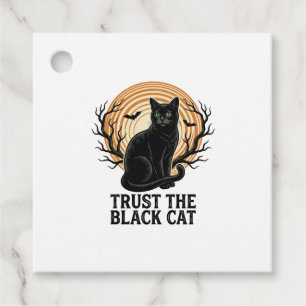 Black Cat Halloween Shirt Vintage Spooky Moon Cat  Favour Tags
