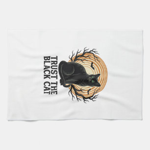 Black Cat Halloween Shirt Vintage Spooky Moon Cat Kitchen Towel