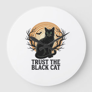 Black Cat Halloween Shirt Vintage Spooky Moon Cat Large Clock