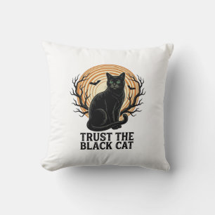 Black Cat Halloween Shirt Vintage Spooky Moon Cat Throw Pillow
