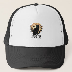 Black Cat Halloween Shirt Vintage Spooky Moon Cat Trucker Hat