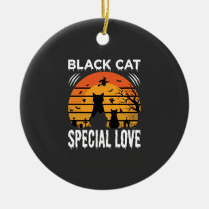 Black Cat Halloween Special Love Gothic Design Ceramic Ornament