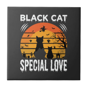 Black Cat Halloween Special Love Gothic Design Tile