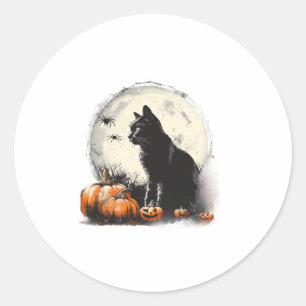 Black Cat Halloween Spooky Moon Artwork Pumpkin Sp Classic Round Sticker