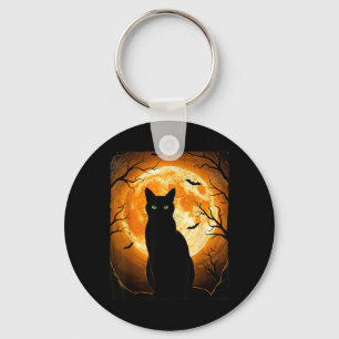 Black Cat Halloween Spooky Moon Cats Lover Men Keychain