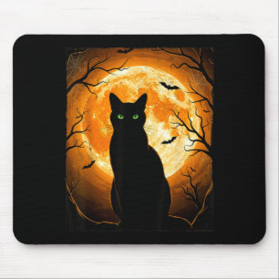 Black Cat Halloween Spooky Moon Cats Lover Men Mouse Pad
