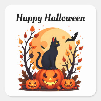 Black Cat Halloween Square Sticker