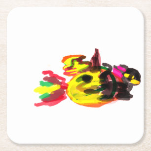 Black Cat Halloween style joy Square Paper Coaster