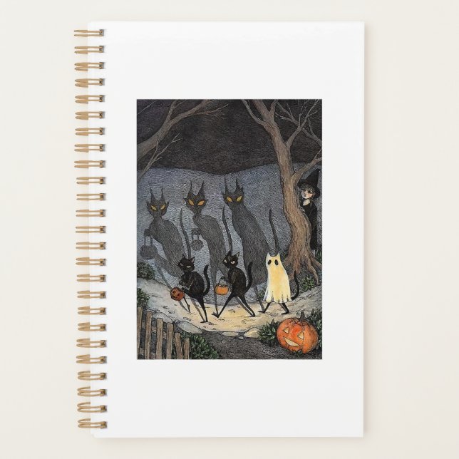 Black cat halloween T-Shirt Planner (Front)