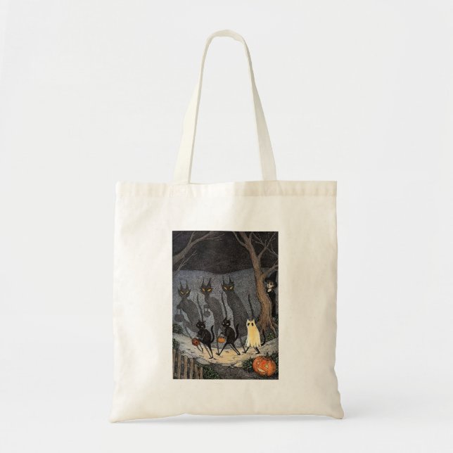 Black cat halloween T-Shirt Tote Bag (Front)