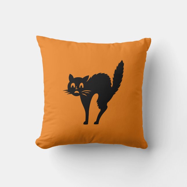 Black cat   Halloween Throw Pillow (Front)