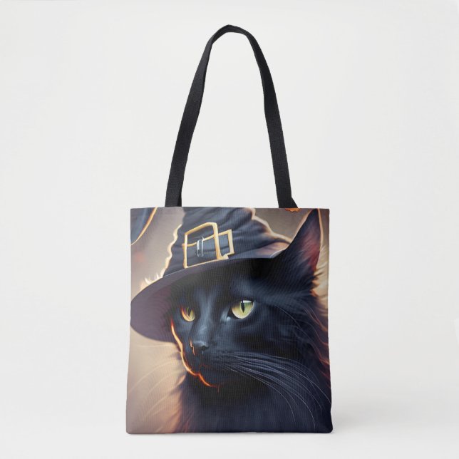 Black Cat Halloween Tote Bag (Front)