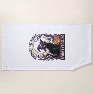 Black Cat Halloween Vintage Engraving Pumpkin Cat  Beach Towel