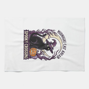 Black Cat Halloween Vintage Engraving Pumpkin Cat Kitchen Towel