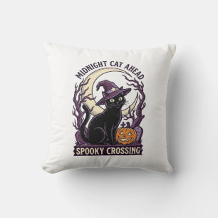 Black Cat Halloween Vintage Engraving Pumpkin Cat Throw Pillow