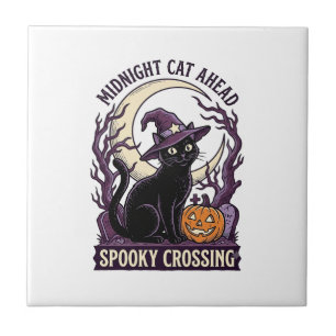 Black Cat Halloween Vintage Engraving Pumpkin Cat Tile