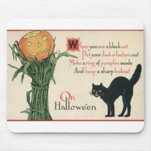 Black Cat Halloween Vintage Poem Mouse Pad (Front)