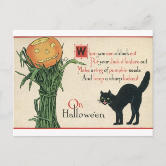 Black Cat Halloween Vintage Poem Postcard (Front)