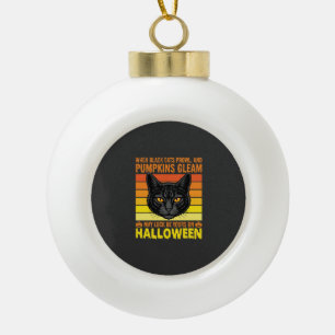 Black Cat Halloween Vintage Pumpkin Graphic Ceramic Ball Christmas Ornament